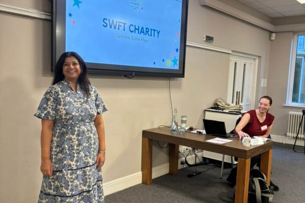 Muna Chauhan presenting SWFT HNS charity