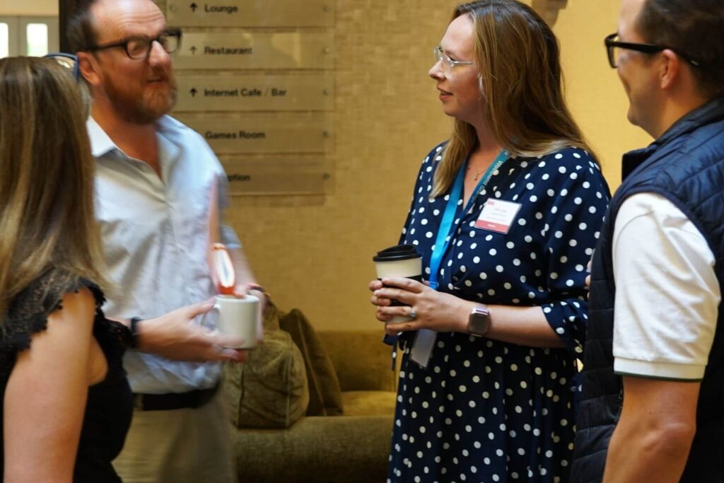 Professionals connecting at a local business networking event