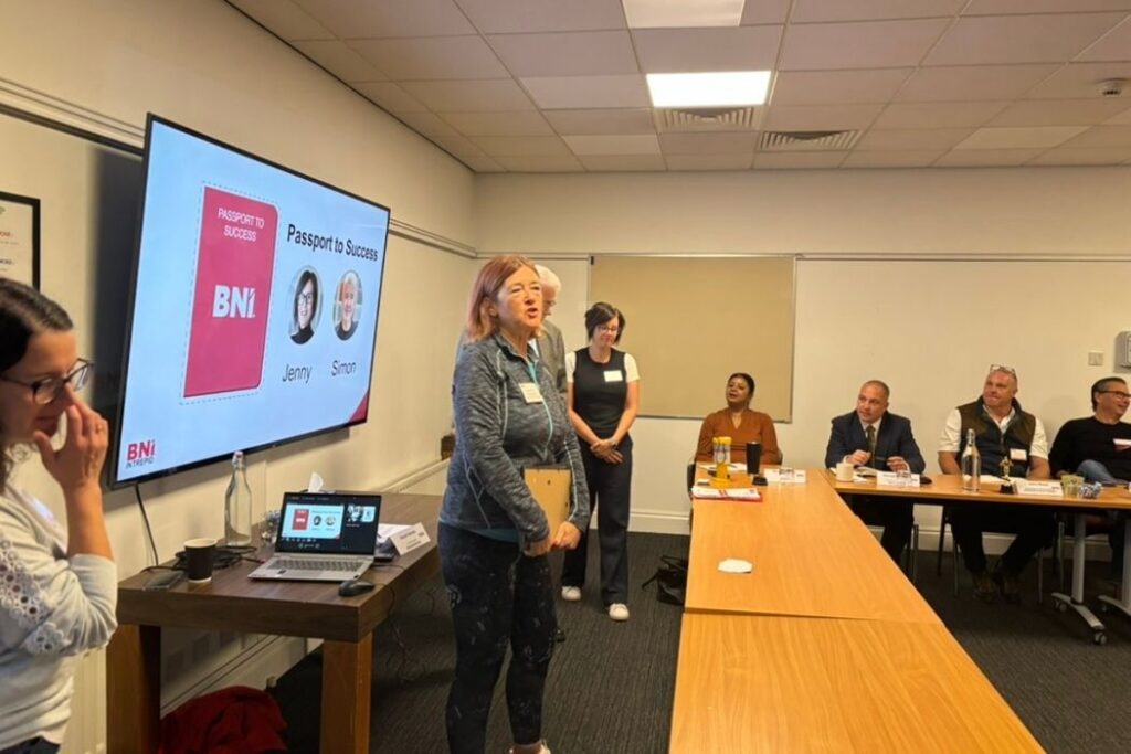 Caroline Woodward presenting educational slot at networking meeting