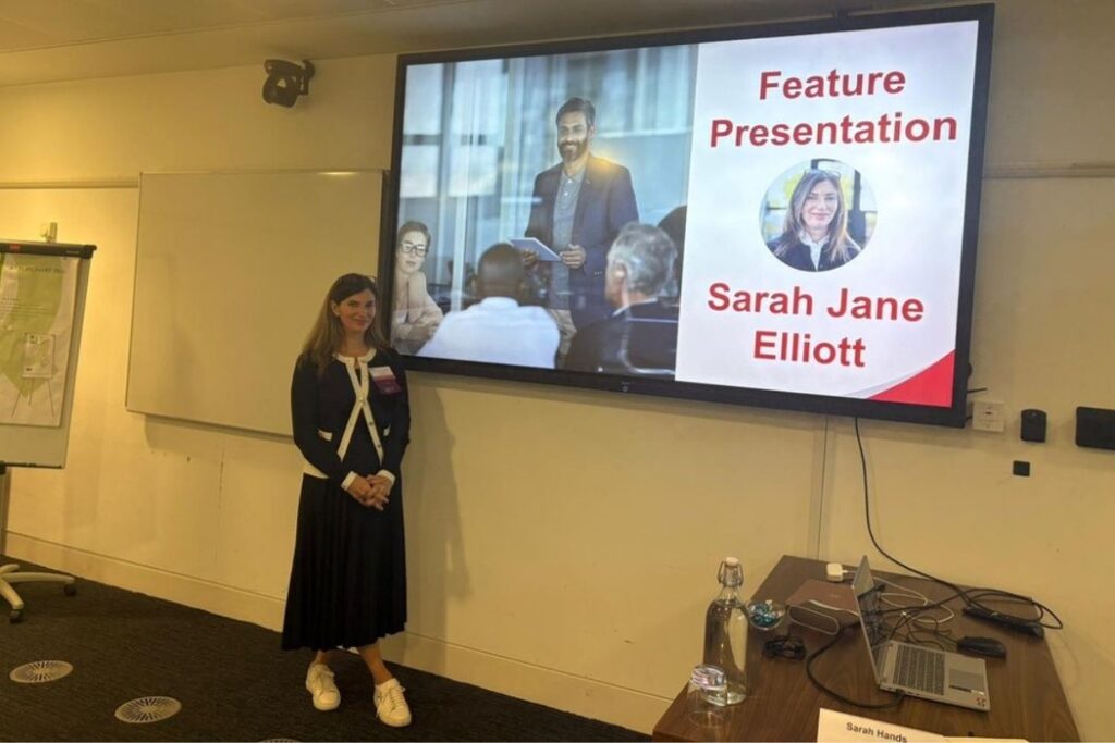 Sarah Jane Elliott of Mouse Blue Creative presenting in Leamington Spa